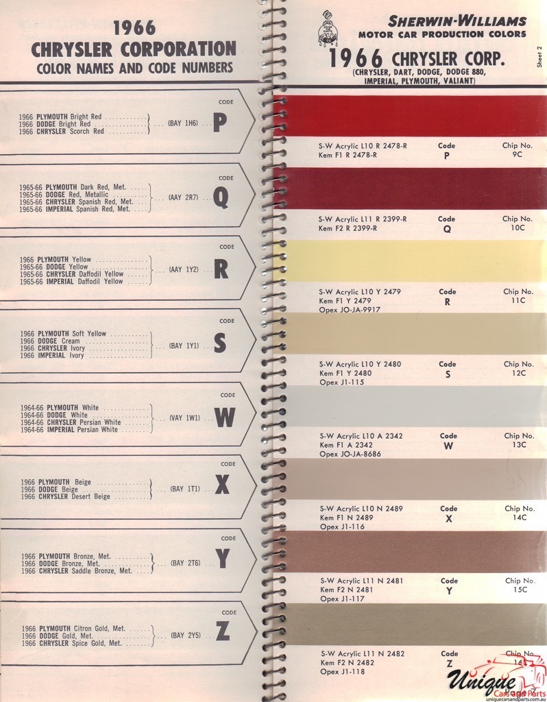 1966 Chrysler Paint Charts Williams 2
